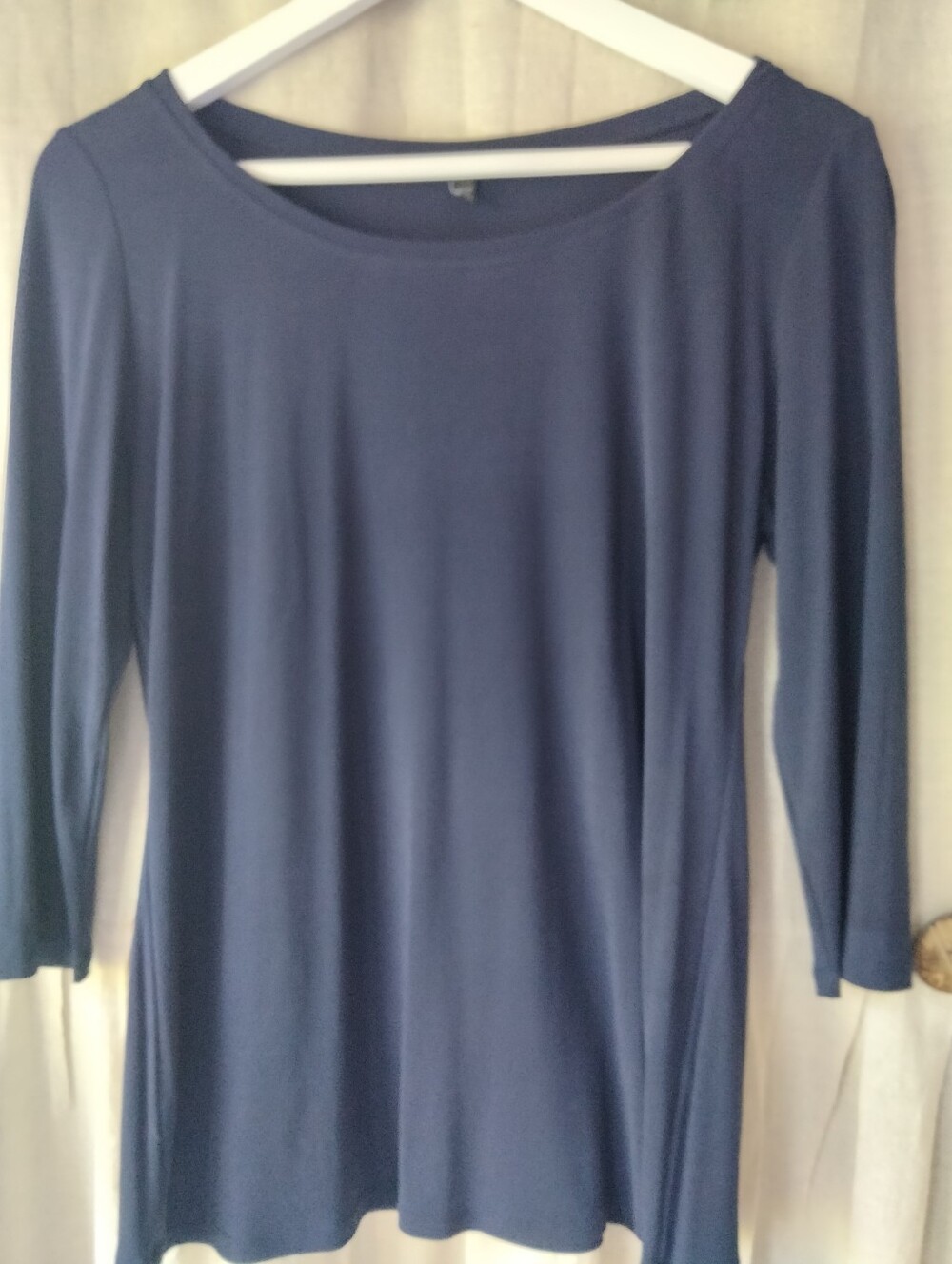 Eileen Fisher Navy Scoop Neck Long Sleeve Top